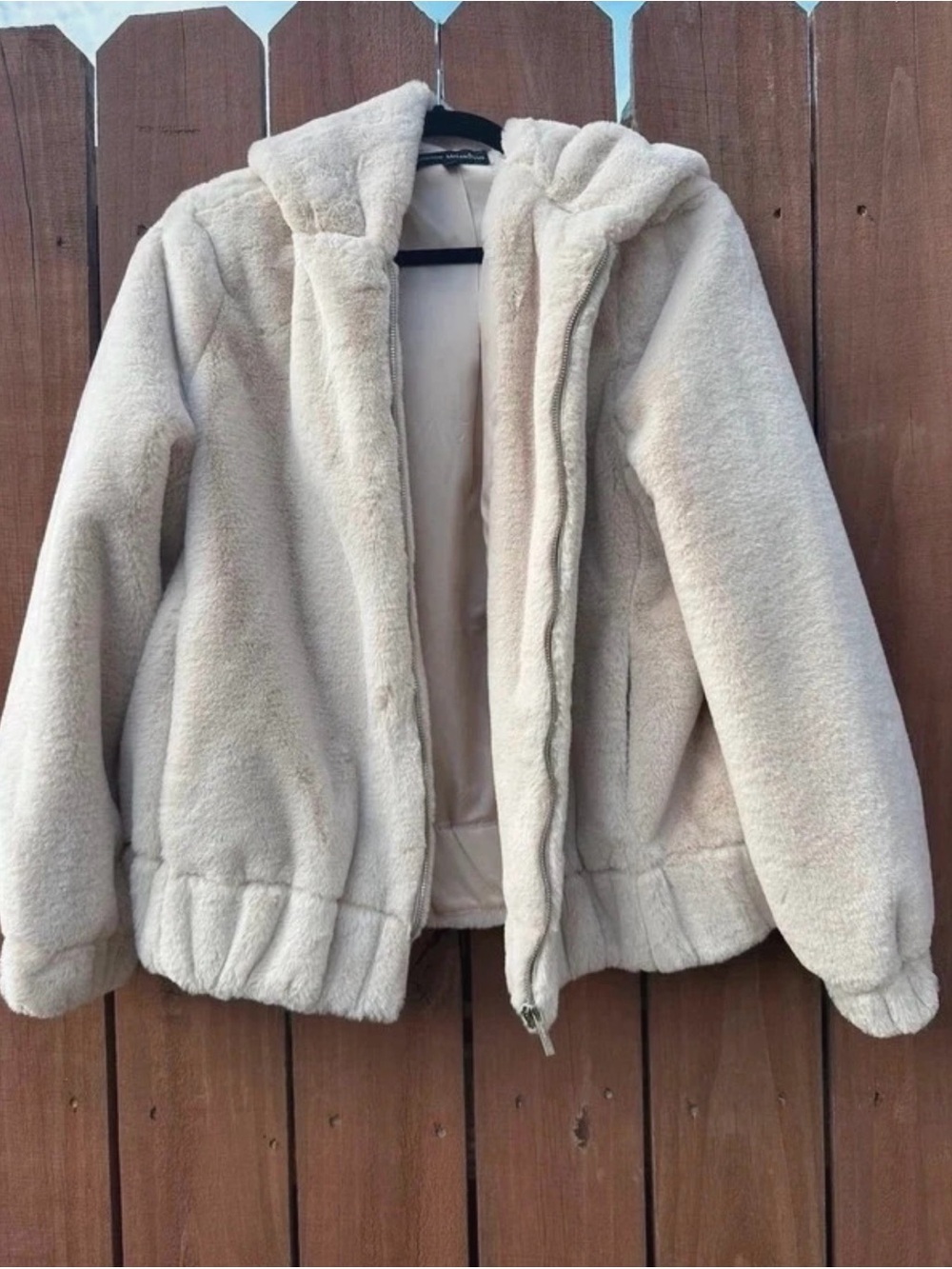 Catherine Malandrino Cream Faux Fur Hooded Jacket